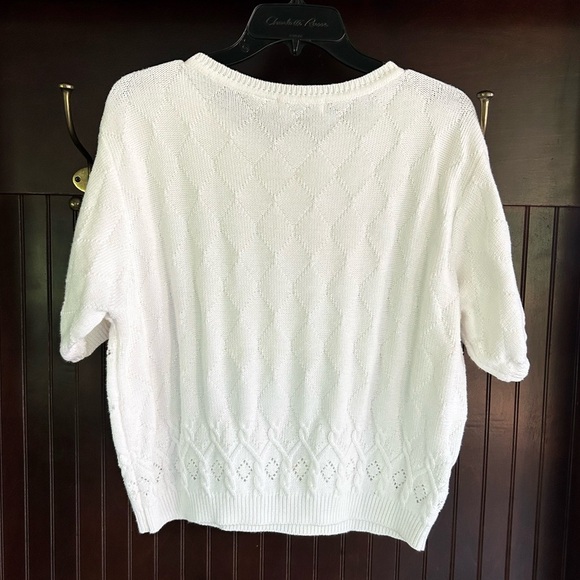 Y2K LIZ CLAIBORNE Rhinestone Cable Knit Short Sleeve Sweater Top Coquette | Sz L - Picture 10 of 13